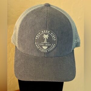 Black Clover “Live Lucky Only Good Vibes” Corduroy Hat Cap Snap back Dusty Blue